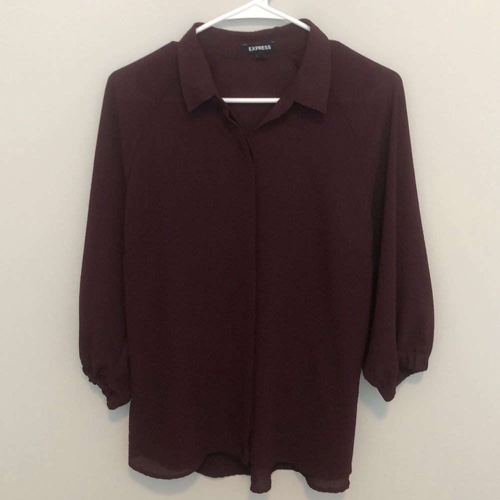Express Large Maroon 3/4 Sleeve button up Blouse
